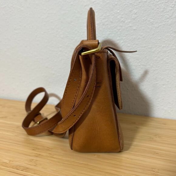 Madewell Mini Abroad Leather Crossbody Bag Purse Tan Brown Leather L4913 - Picture 2 of 6